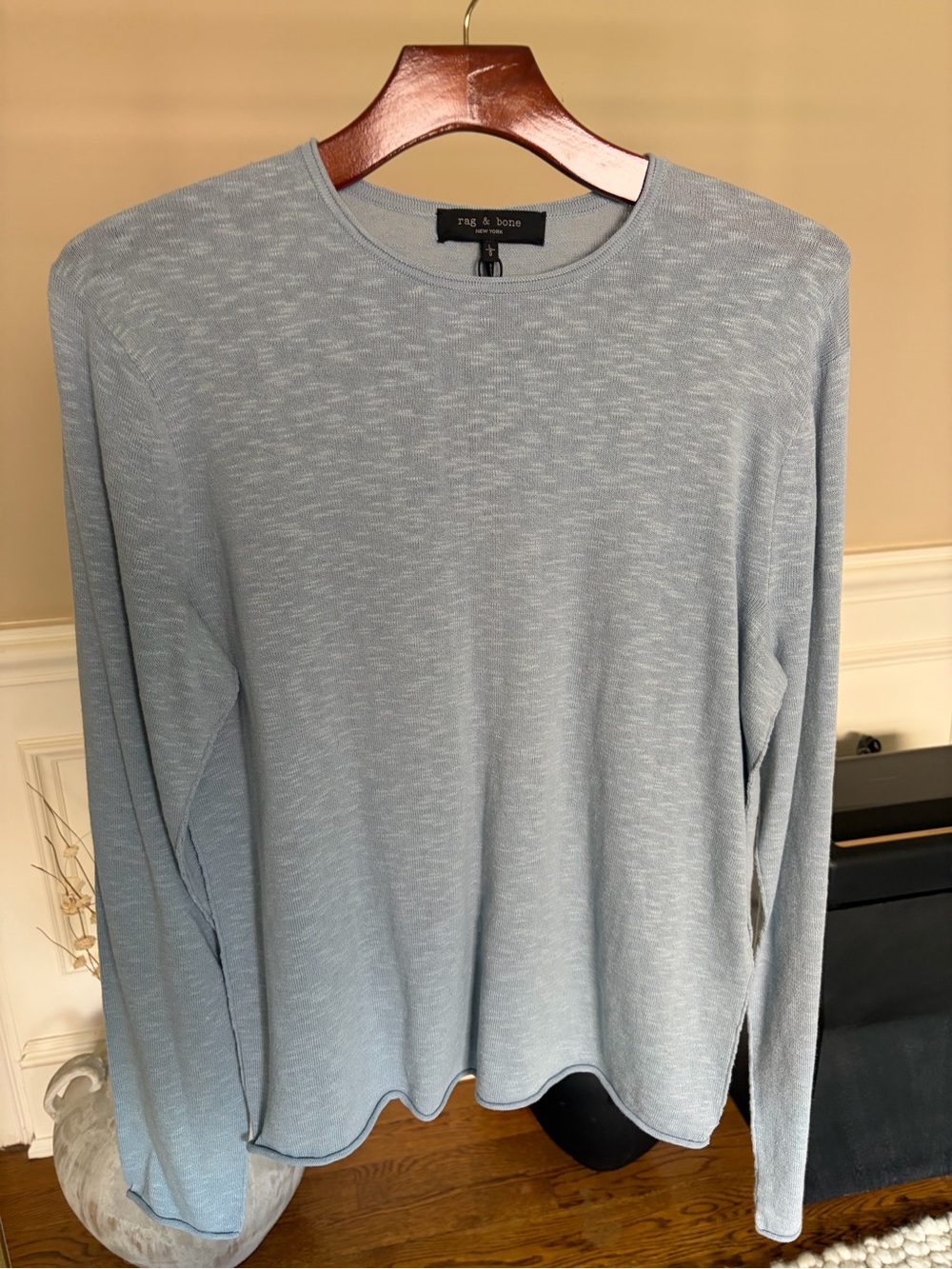NWT Rag & Bone Men's Light Blue Long-Sleeve Taylor Crewneck Shirt size Large